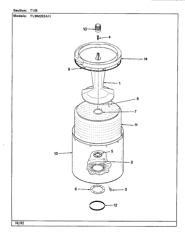 TUB (REV. F - K) Diagram and Parts List for TLWM202IIA  Norge Washer