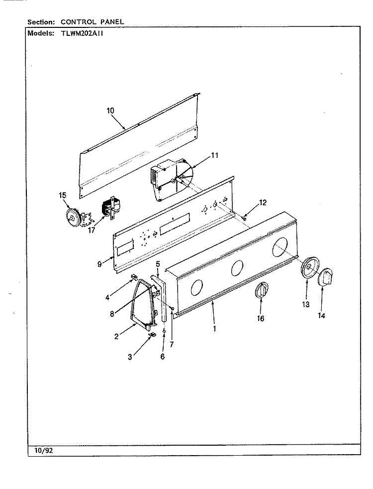 CONTROL PANEL (REV. F - K) Diagram and Parts List for TLWM202IIA  Norge Washer