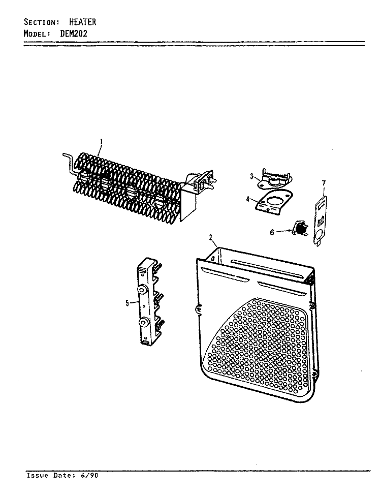 HEATER (REV. A - D) Diagram and Parts List for DEM202H  Norge Dryer