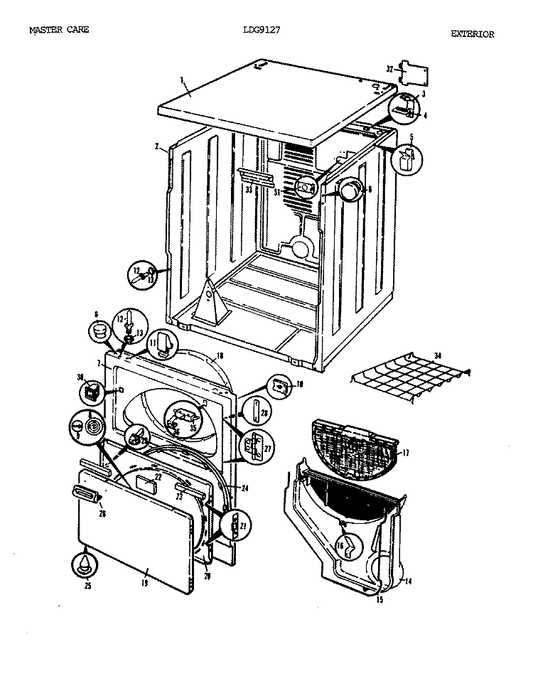 EXTERIOR Diagram and Parts List for LDG9127W  Norge Dryer