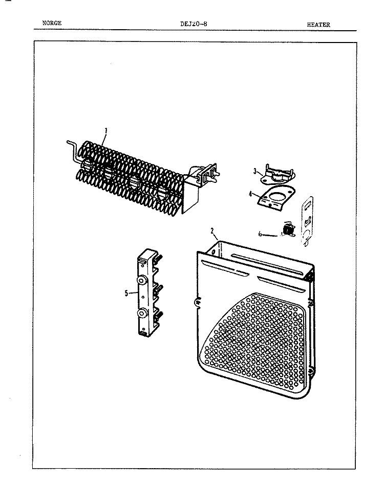HEATER (REV. A - C) Diagram and Parts List for DEJ208W  Norge Dryer
