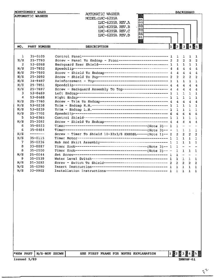 Backguard Page 2 Diagram and Parts List for 6205A  Norge Washer