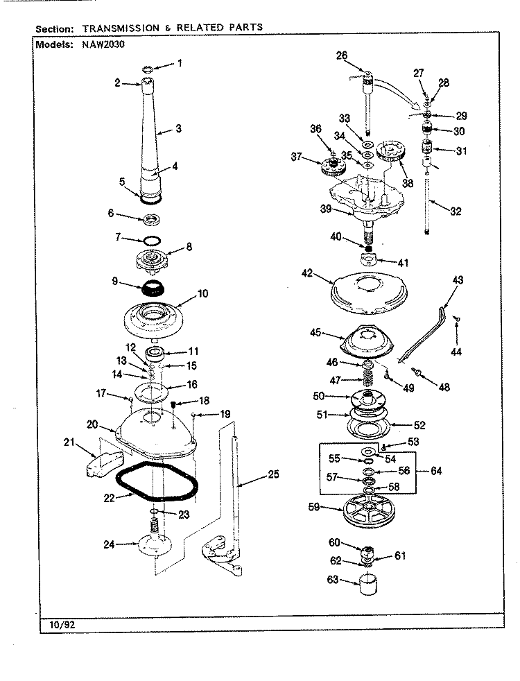 TRANSMISSION & RELATED PARTS (REV. F - K) Diagram and Parts List for NAW2030W  Maytag Washer