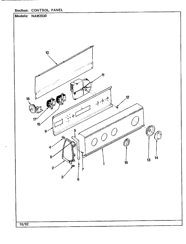CONTROL PANEL (REV. F - K) Diagram and Parts List for NAW2030W  Maytag Washer