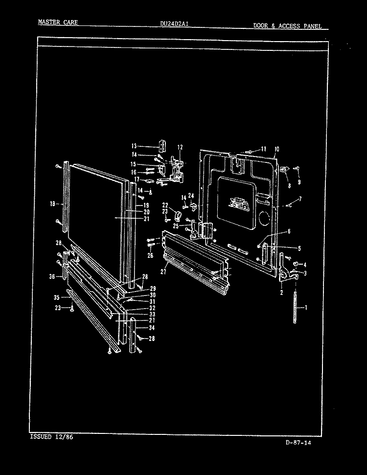 DOOR & ACCESS PANEL Diagram and Parts List for DU24D2A1  Maytag Dishwasher