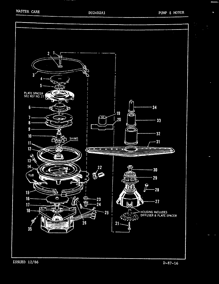 PUMP & MOTOR Diagram and Parts List for DU24D2A1  Maytag Dishwasher