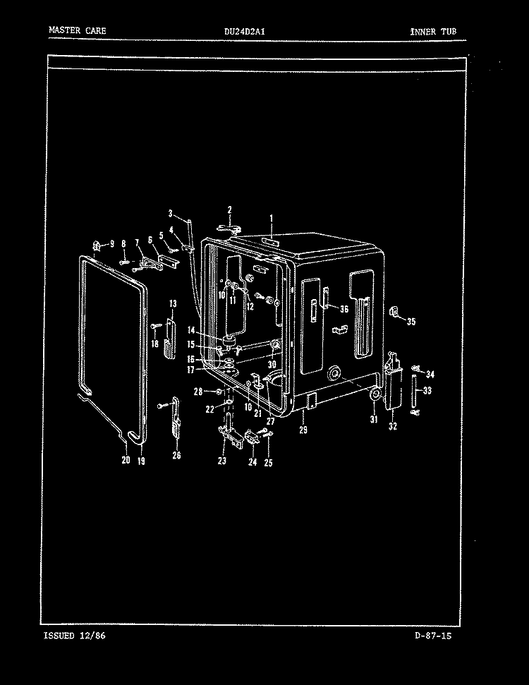 INNER TUB Diagram and Parts List for DU24D2A1  Maytag Dishwasher