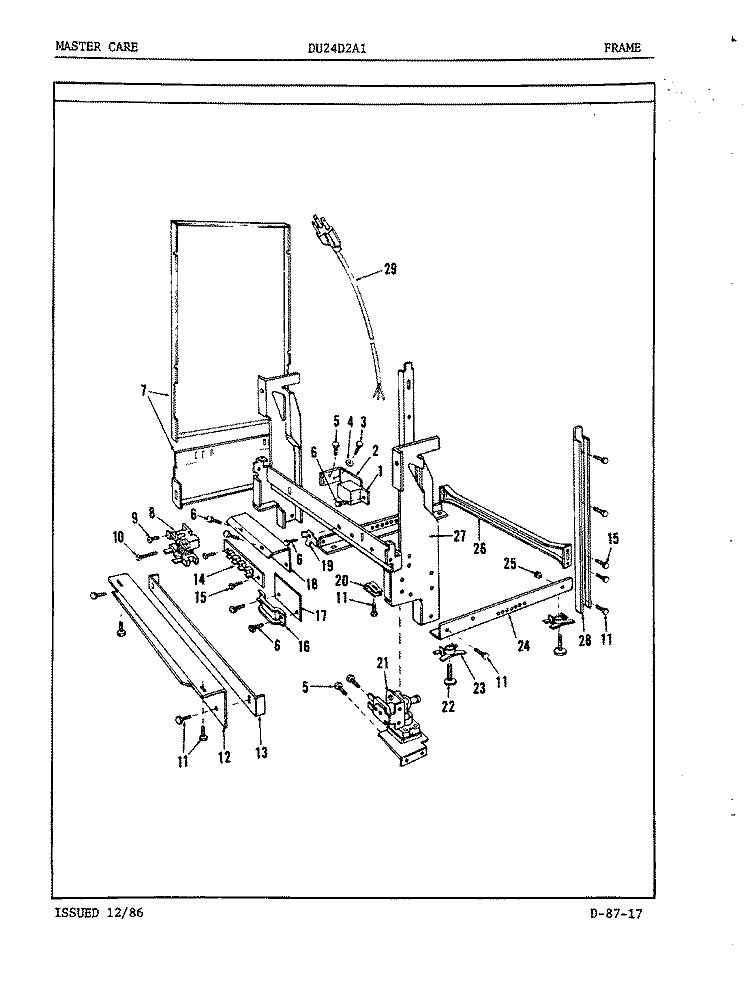 FRAME Diagram and Parts List for DU24D2A1  Maytag Dishwasher