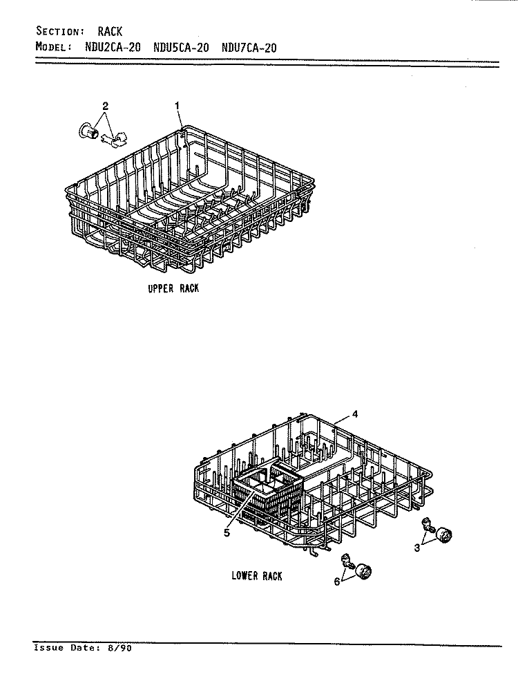 RACK Diagram and Parts List for NDU2CA-20  Norge Dishwasher