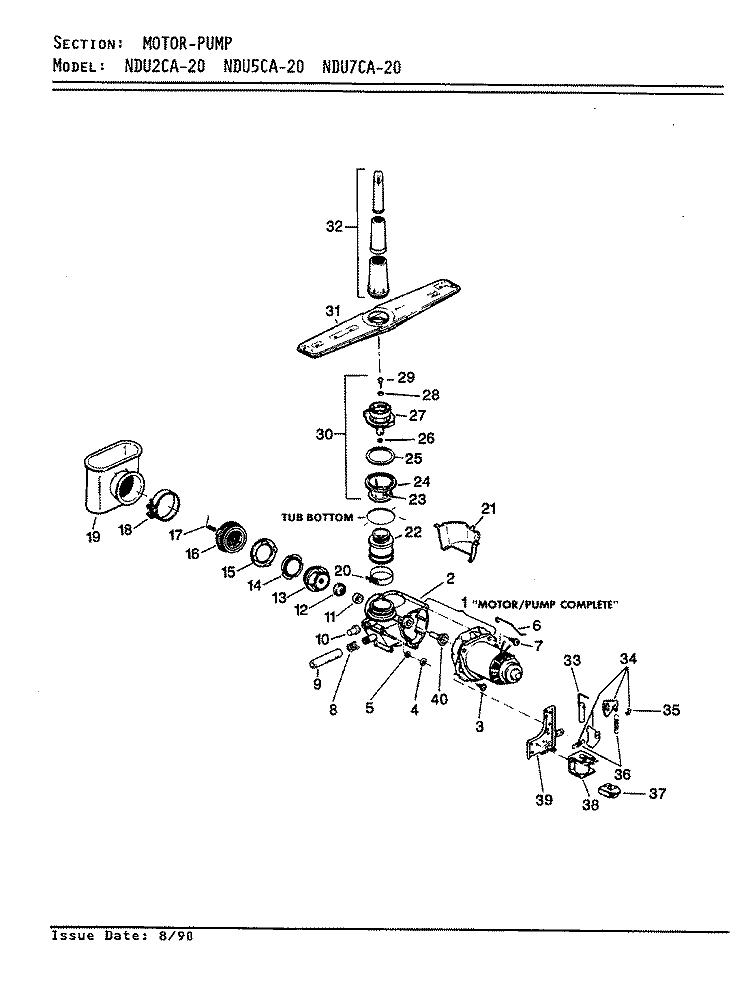 MOTOR - PUMP Diagram and Parts List for NDU2CA-20  Norge Dishwasher