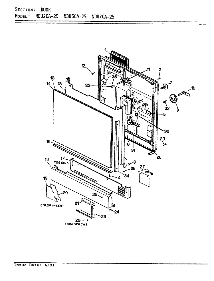 DOOR Diagram and Parts List for NDU2CA-25  Norge Dishwasher