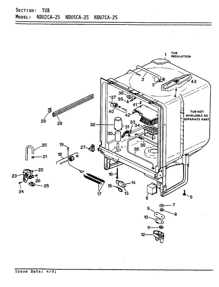 TUB Diagram and Parts List for NDU2CA-25  Norge Dishwasher
