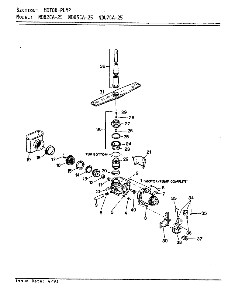 MOTOR Diagram and Parts List for NDU2CA-25  Norge Dishwasher
