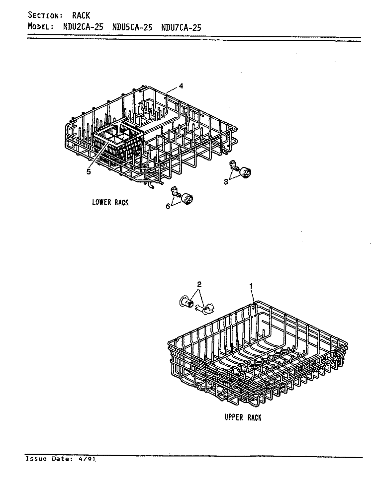 RACK Diagram and Parts List for NDU2CA-25  Norge Dishwasher