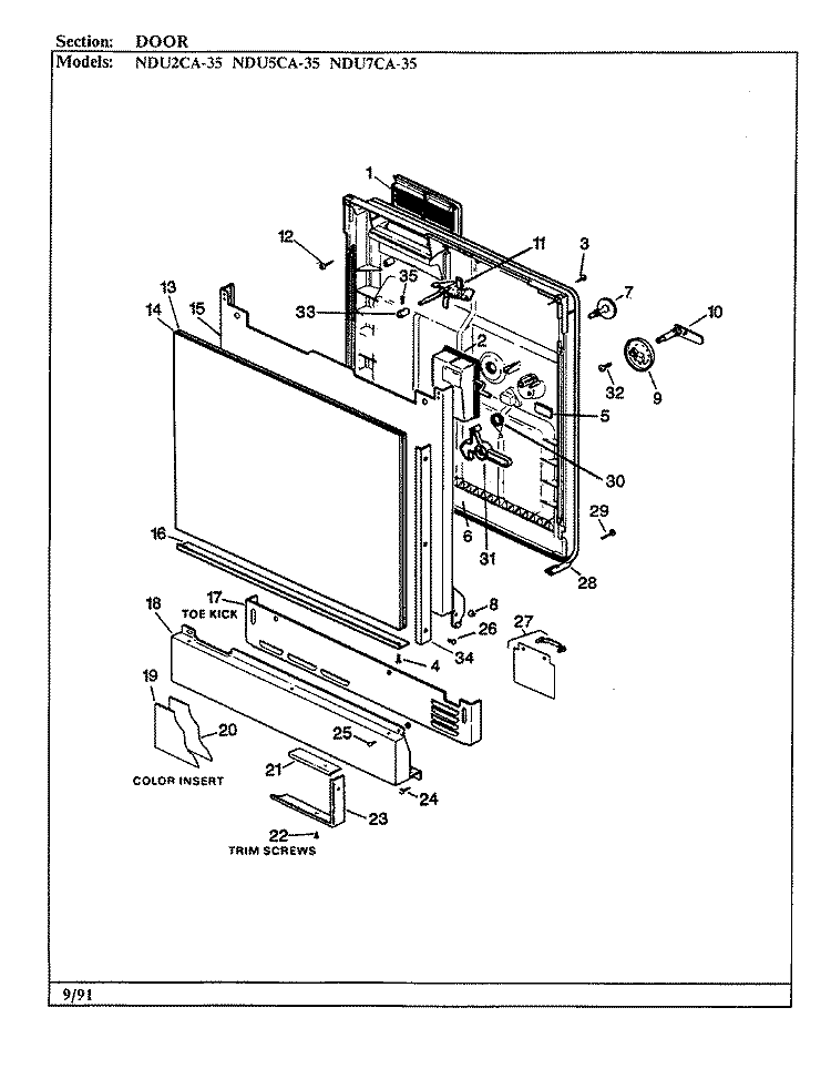 DOOR Diagram and Parts List for NDU2CA-35  Norge Dishwasher