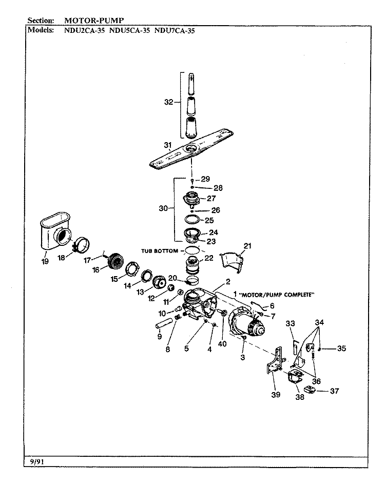 MOTOR Diagram and Parts List for NDU2CA-35  Norge Dishwasher