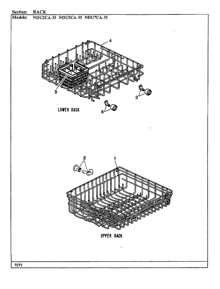 RACK Diagram and Parts List for NDU2CA-35  Norge Dishwasher