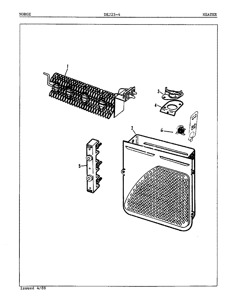 HEATER (REV. A - C) Diagram and Parts List for DEJ254A  Norge Dryer