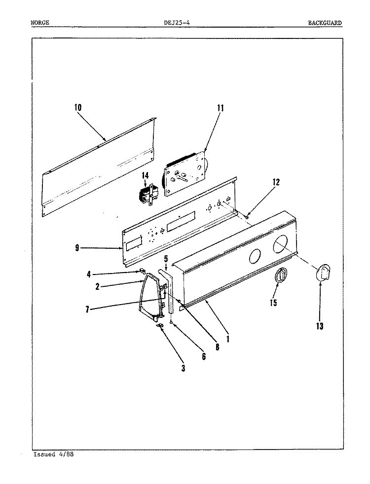 CONTROL PANEL (REV. A - C) Diagram and Parts List for DEJ254A  Norge Dryer