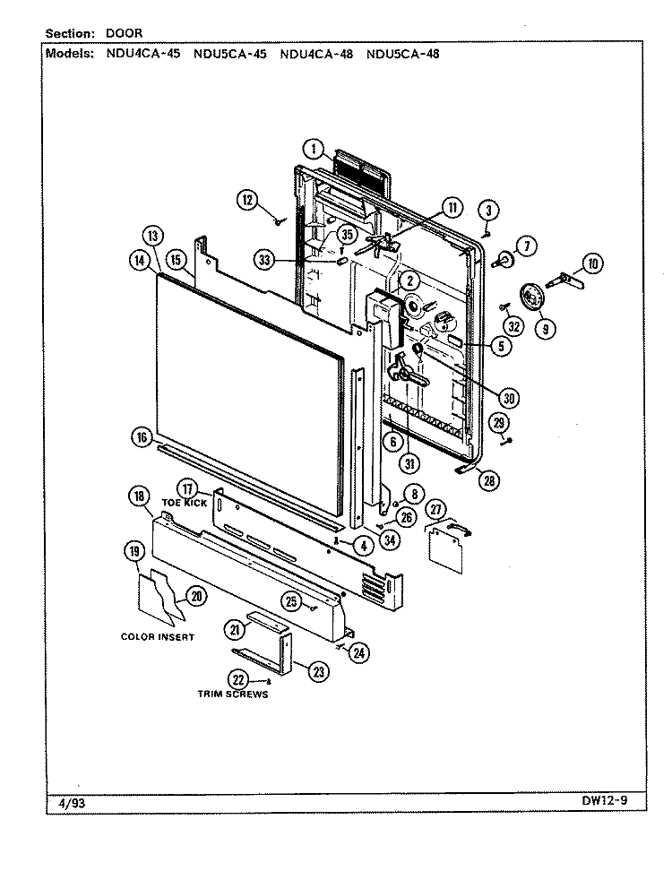 DOOR Diagram and Parts List for NDU4CA-48  Norge Dishwasher