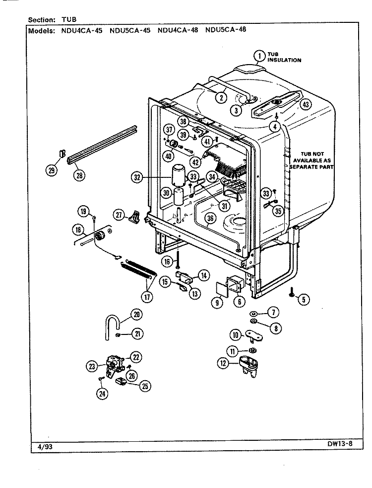 TUB Diagram and Parts List for NDU4CA-48  Norge Dishwasher