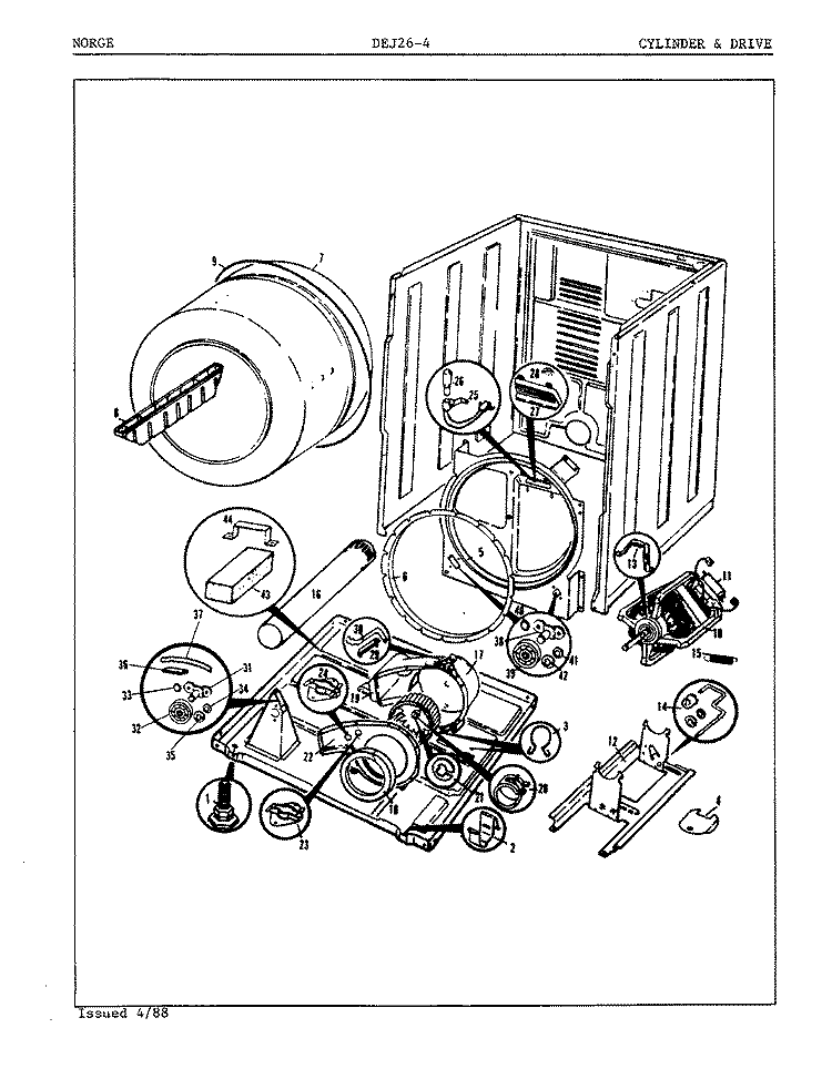 CYLINDER & DRIVE (REV.A - C) Diagram and Parts List for DEJ264H  Norge Dryer