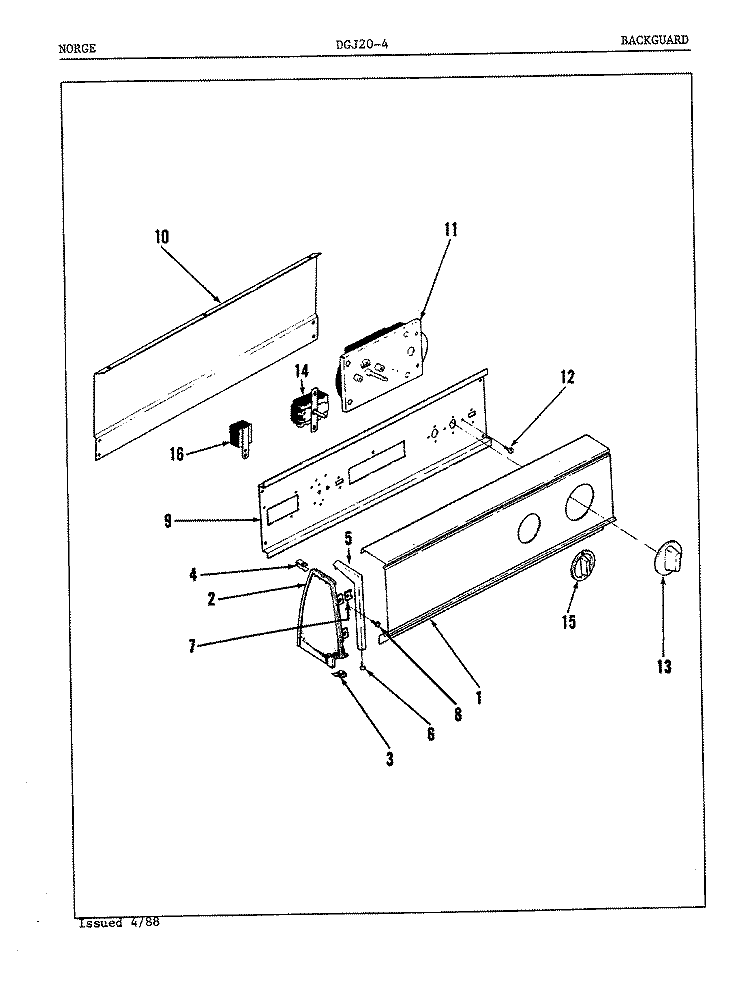 CONTROL PANEL (REV. A - B) Diagram and Parts List for DGJ204A  Norge Dryer