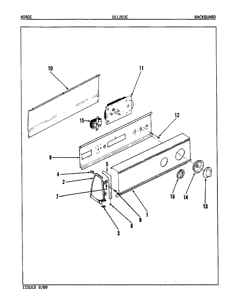 CONTROL PANEL (REV. A - D) Diagram and Parts List for DEL203WC  Norge Dryer