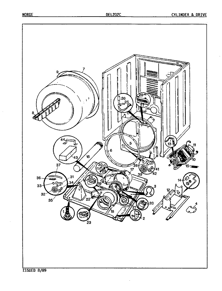 CYLINDER & DRIVE (ORIG. - REV. A - B) Diagram and Parts List for DEL202WC  Norge Dryer