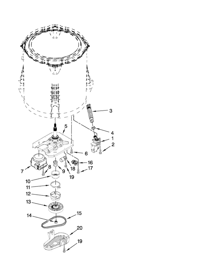 Gearcase, Motor And Pump Parts Diagram and Parts List for MVWC450XW2  Maytag Washer