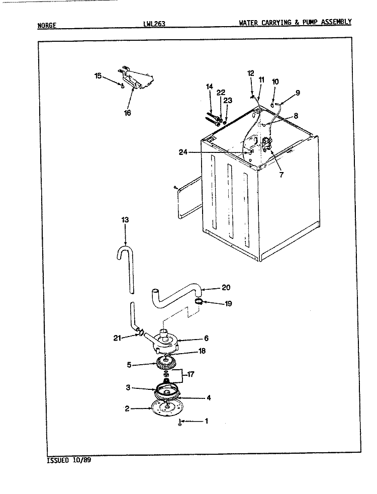 WATER CARRYING & PUMP ASSY. (REV. E - F) Diagram and Parts List for LWL263W  Amana Washer