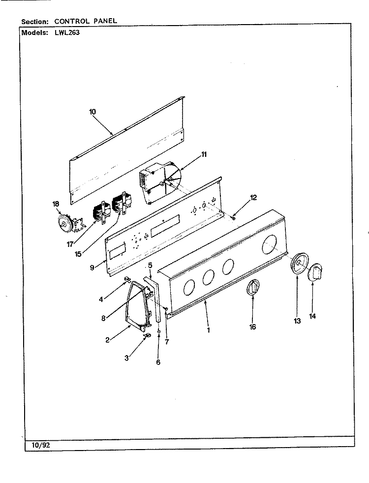 CONTROL PANEL (REV. G - L) Diagram and Parts List for LWL263W  Amana Washer