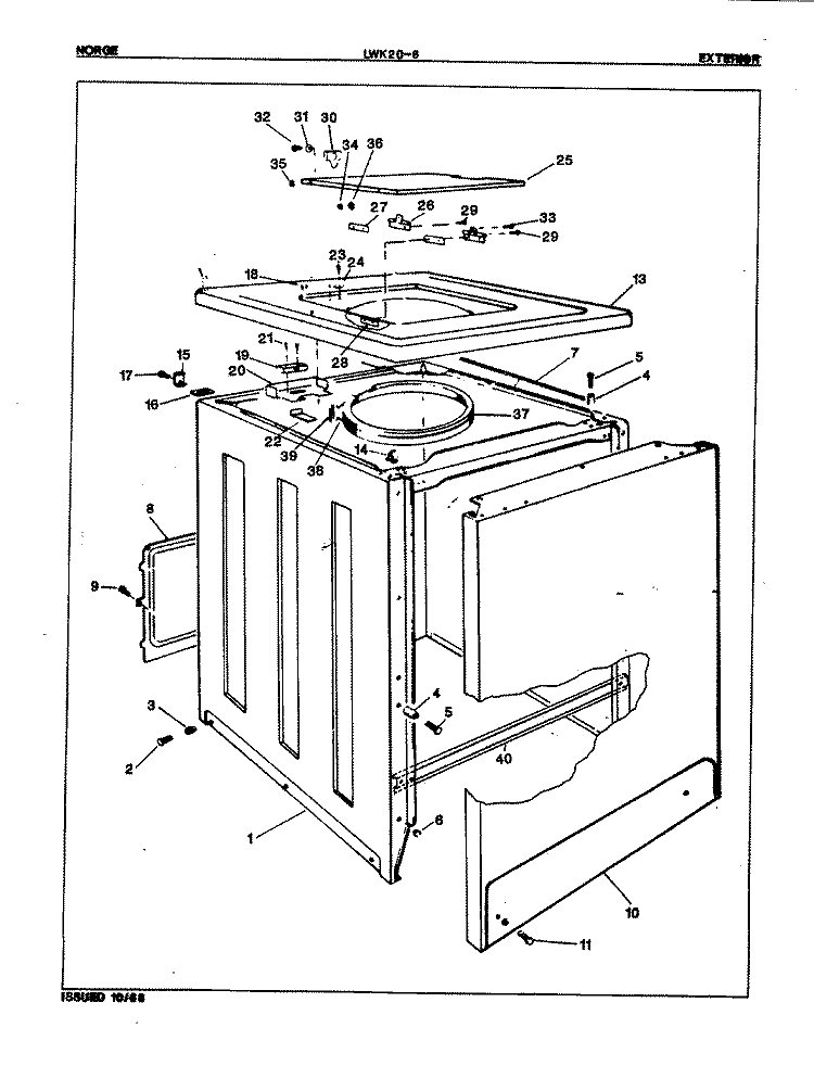 EXTERIOR (ORIG. REV. A) Diagram and Parts List for LWK206W  Norge Washer