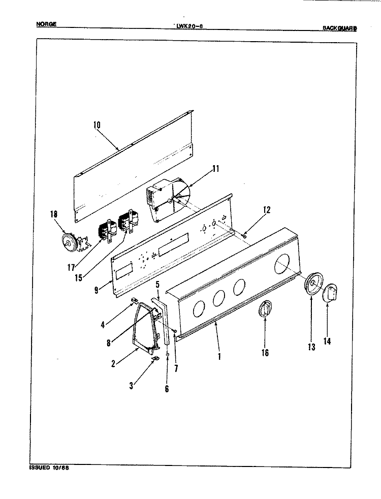 CONTROL PANEL (ORIG. REV. A) Diagram and Parts List for LWK206W  Norge Washer