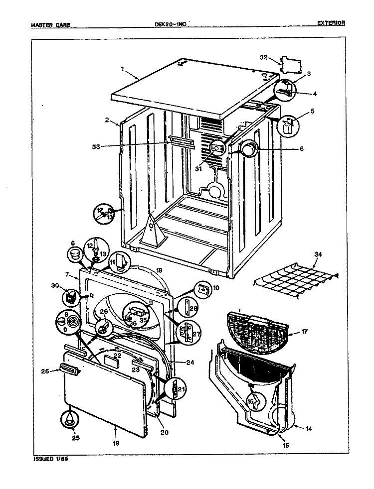 EXTERIOR (ORIG. REV. A) Diagram and Parts List for DEK201WC  Norge Dryer