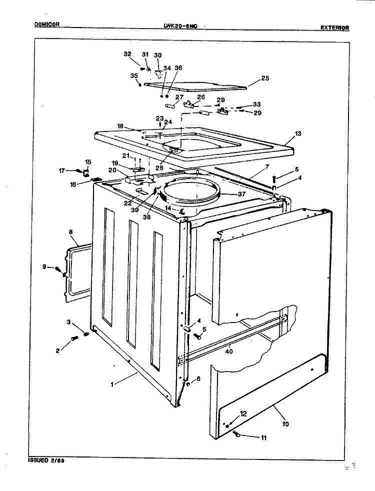 EXTERIOR (ORIG. REV. A) Diagram and Parts List for LWK206NC  Norge Washer