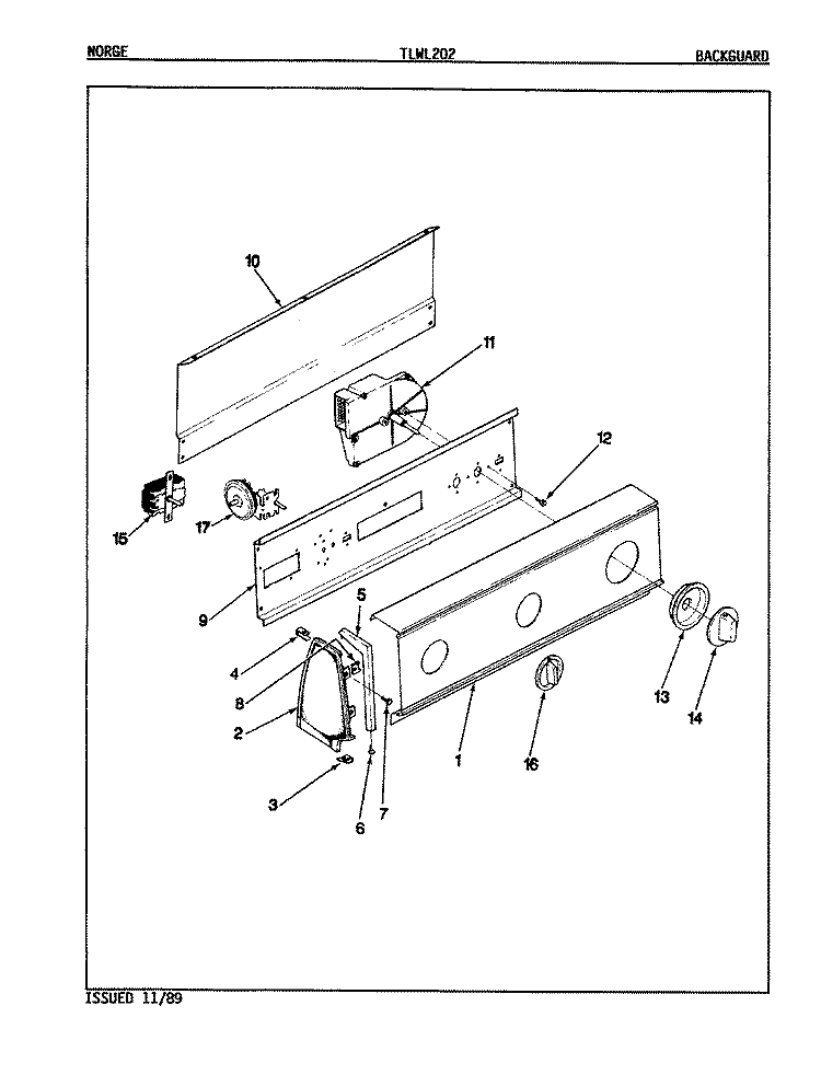 CONTROL PANEL Diagram and Parts List for TLWL202W  Norge Washer