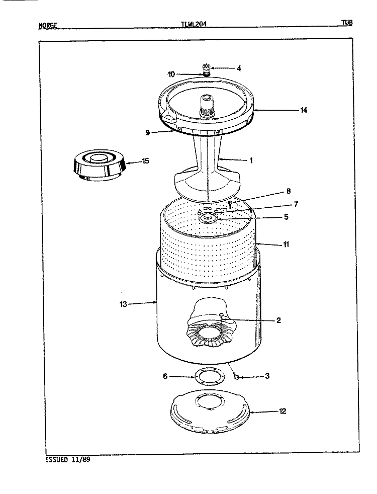 TUB Diagram and Parts List for TLWL204W  Norge Washer
