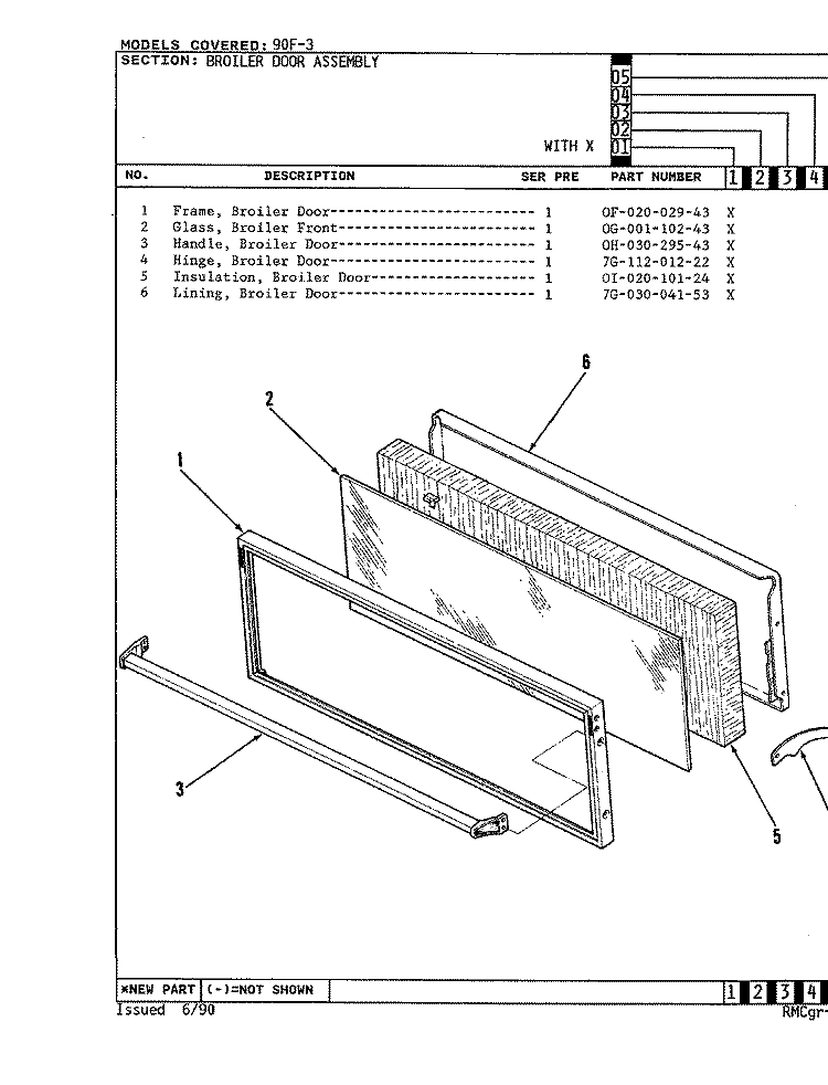 DRAWER Diagram and Parts List for 90FA-3KX  Magic Chef Wall Oven