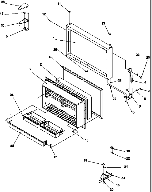 Freezer Door Diagram and Parts List for TN22AL-P1300701WL  Amana Refrigerator