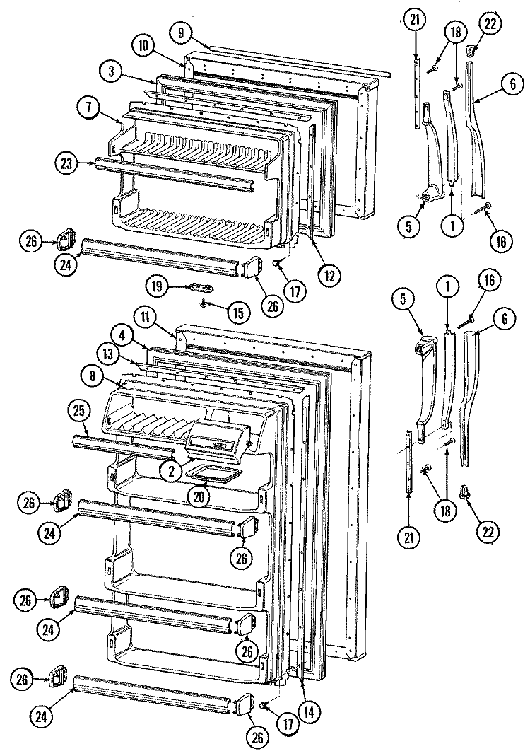 DOORS Diagram and Parts List for RB151PLW-P  Magic Chef Refrigerator