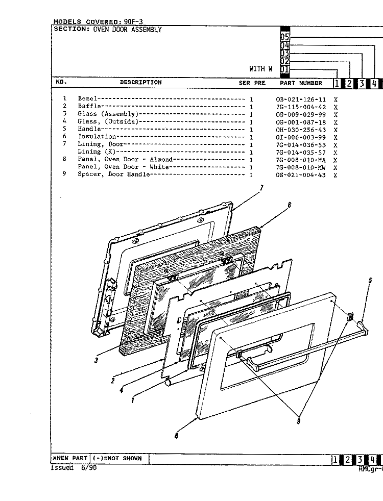 DOOR Diagram and Parts List for 90FA-3KW  Magic Chef Wall Oven