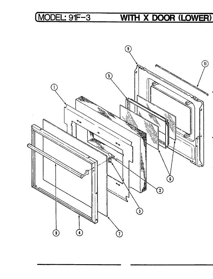 DOOR (LOWER) Diagram and Parts List for 91FN-3KLX  Magic Chef Wall Oven