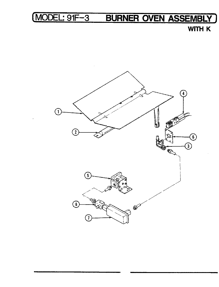 OVEN BURNER ASSEMBLY Diagram and Parts List for 91FN-3KLW-19  Magic Chef Wall Oven
