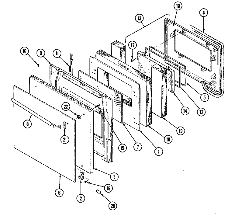 DOOR Diagram and Parts List for L9844VPV  Norge Wall Oven