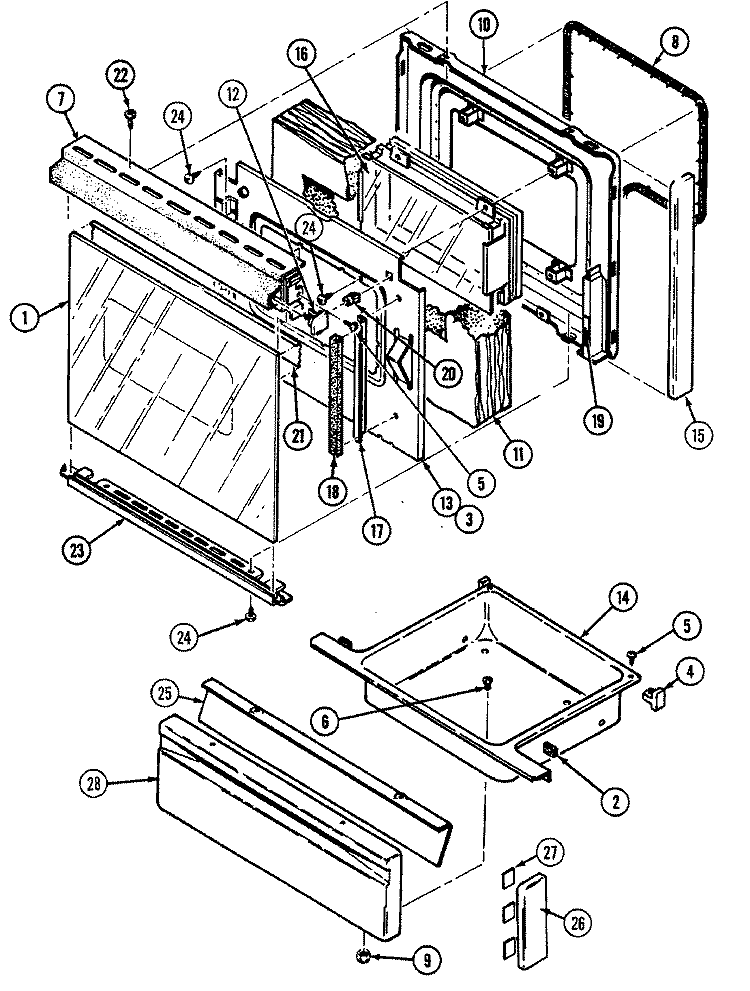 DOOR / DRAWER Diagram and Parts List for 6458XTA  Magic Chef Range