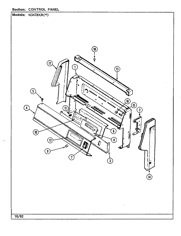 CONTROL PANEL Diagram and Parts List for N3478XRW  Norge Range