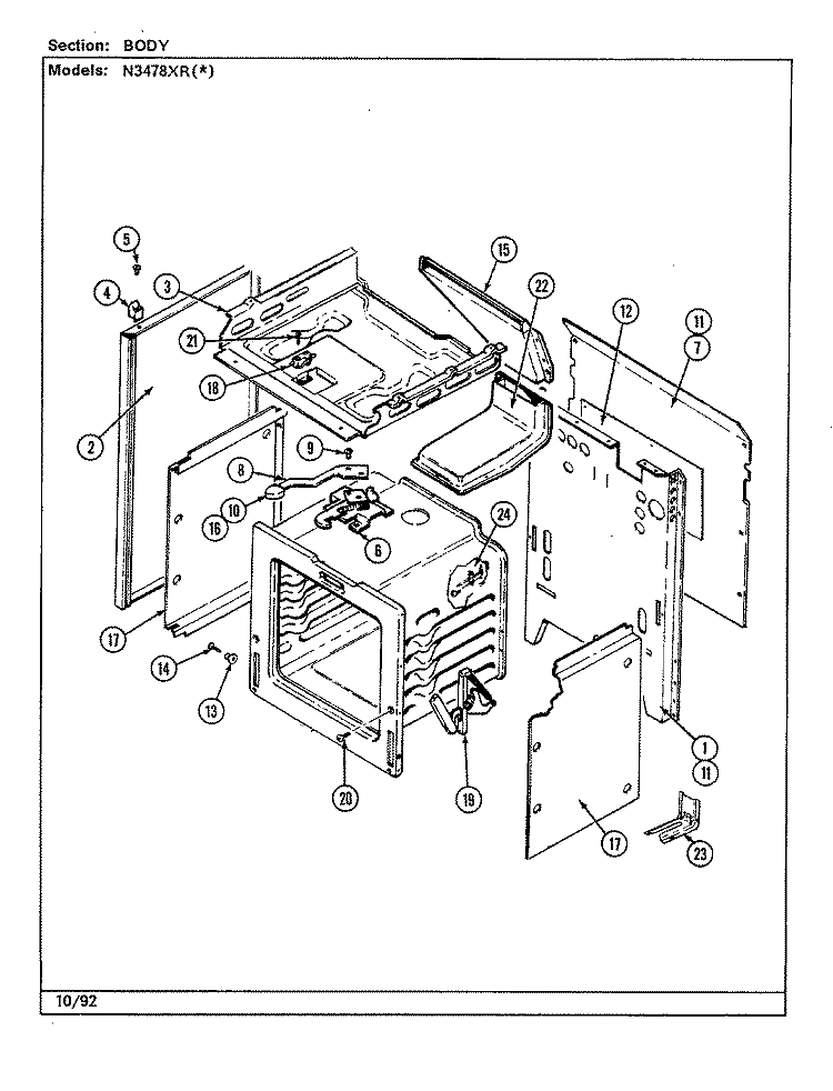 BODY Diagram and Parts List for N3478XRW  Norge Range