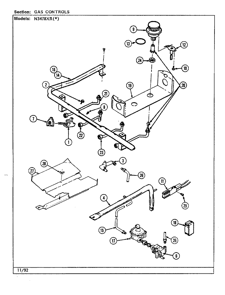 GAS CONTROLS Diagram and Parts List for N3478XRW  Norge Range