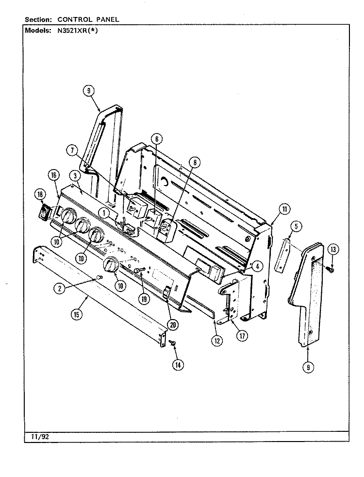 CONTROL PANEL (N3521XR) Diagram and Parts List for N3521XRW  Norge Range